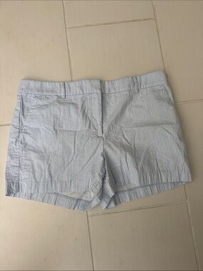 LOFT Light Blue & White Striped Shorts
